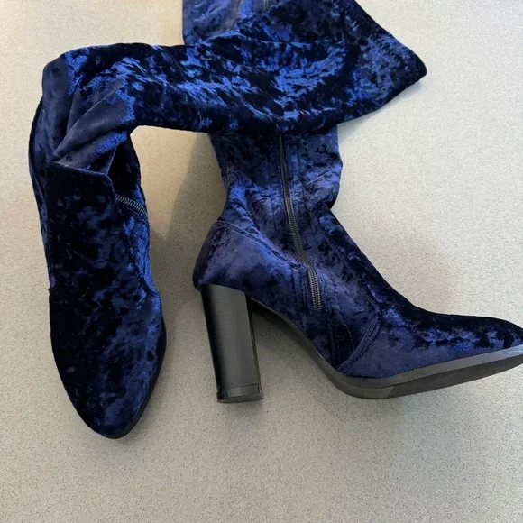 Blue Velvet Knee-High Boots - Picture 3 of 14